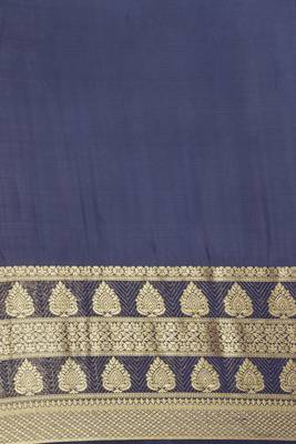 Navy blue woven crepe saree with blouse 5