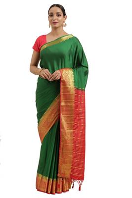 Green woven crepe saree with blouse 1