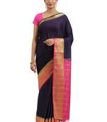 Navy blue woven crepe saree with blouse