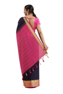 Navy blue woven crepe saree with blouse 2