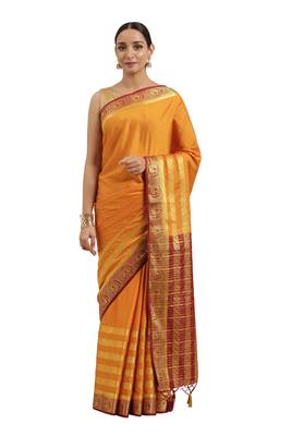 Mustard woven crepe saree with blouse 1