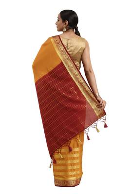 Mustard woven crepe saree with blouse 2