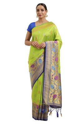 Green woven art silk saree with blouse 1