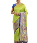 Green woven art silk saree with blouse