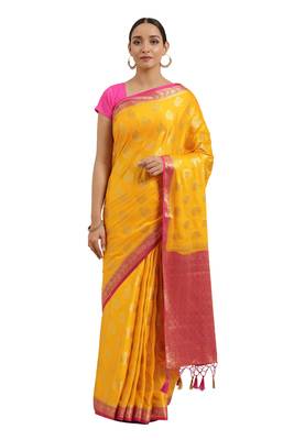 Gold woven crepe saree with blouse 1