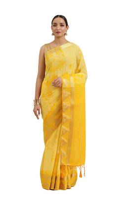 Gold woven chiffon saree with blouse 1