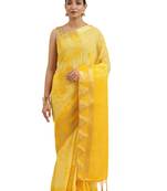 Gold woven chiffon saree with blouse