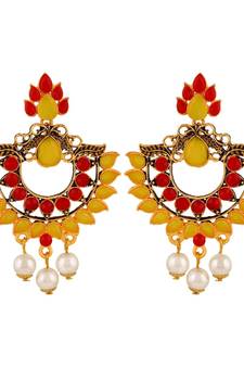 Multicolor Kundan Studded Gold toned Dangle Earrings with Pearl Drop for Women
