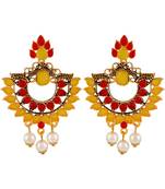 Multicolor Kundan Studded Gold toned Dangle Earrings with Pearl Drop for Women