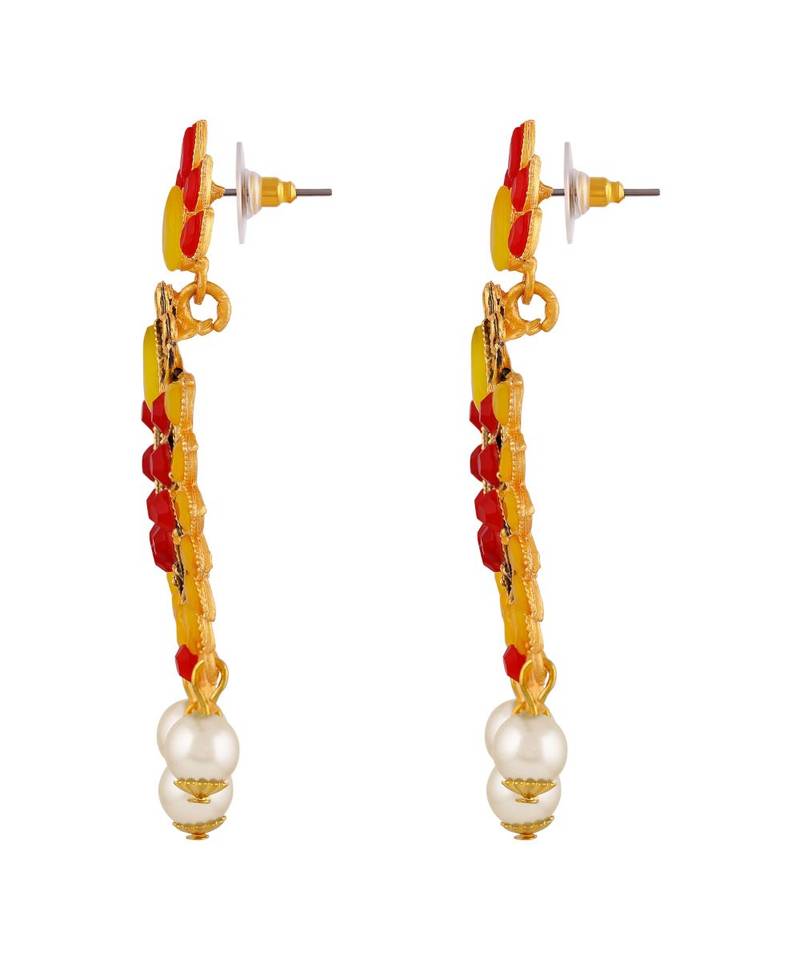 Multicolor Kundan Studded Gold toned Dangle Earrings with Pearl Drop for Women