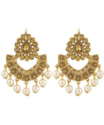 Classy Chandbali Shape Gold toned Dangle Earrings For Women 1