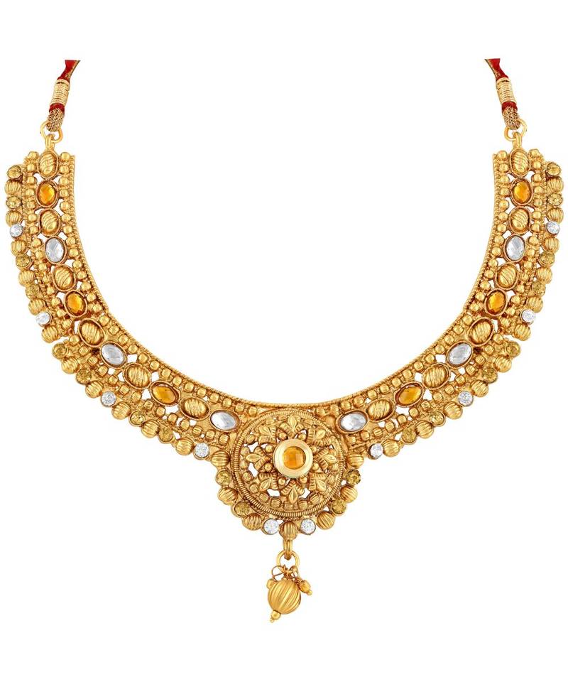 Traditional designer Gold toned Choker StyleNecklace Set with Mangtikka For Women