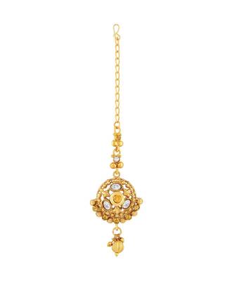 Traditional designer Gold toned Choker StyleNecklace Set with Mangtikka For Women 5