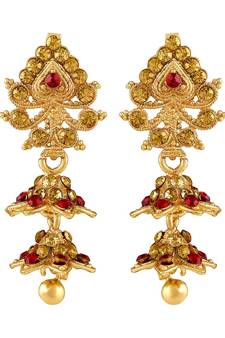 Gold toned Maroon Jhumki Dangle Earring For Women
