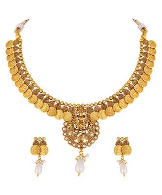 Traditional Laxmi Coin Gold toned Choker Necklace Set For Women 1