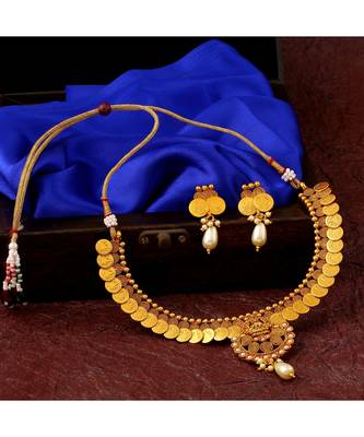 Traditional Laxmi Coin Gold toned Choker Necklace Set For Women 2