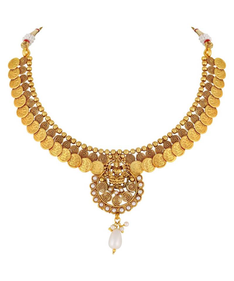 Traditional Laxmi Coin Gold toned Choker Necklace Set For Women