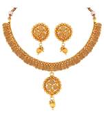Traditional Gold toned Choker Copper Necklace Set For Women