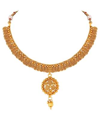 Traditional Gold toned Choker Copper Necklace Set For Women 3