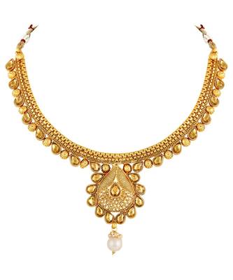 Traditional Pear Shape Gold toned Choker Necklace Set For Women 3