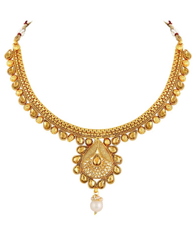 Traditional Pear Shape Gold toned Choker Necklace Set For Women