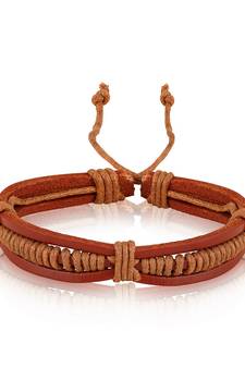 Brown Leather Stone Work Fashion Bracelet