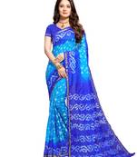 Varyaa Women's Dark And Sky Blue Art Silk Handmade Jodhpuri Bandhani Saree With Blouse Piece