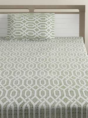 Cotton Blend 120 TC Geometric Single Bed Sheet with 1 Pillow Cover  Sea Green Off White 3