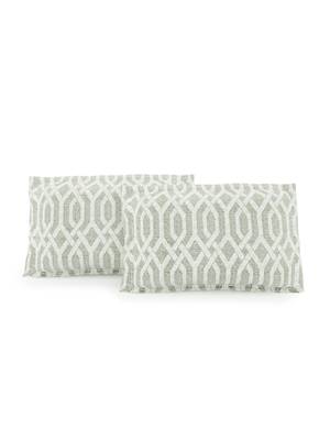 Cotton Blend 120 TC Geometric Fitted Double Bed Sheet with 2 Pillow Covers  Sea Green Off White 5