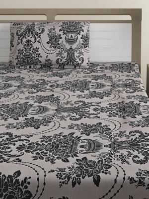 Cotton Blend 120 TC Floral Single Bed Sheet with 1 Pillow Cover  Beige Black 3