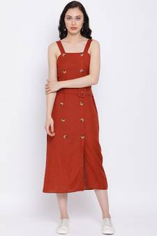 Rust Stop Through Pinafore Women Dress