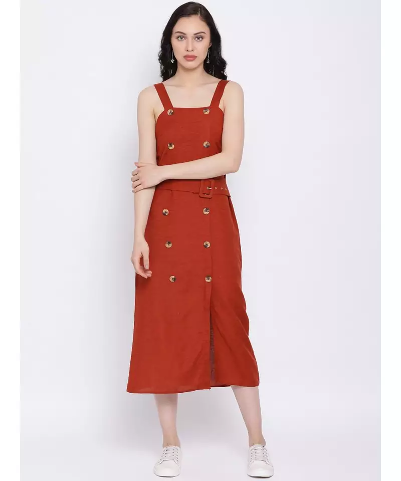 Rust Stop Through Pinafore Women Dress