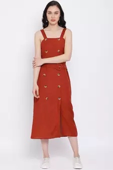 Rust Stop Through Pinafore Women Dress
