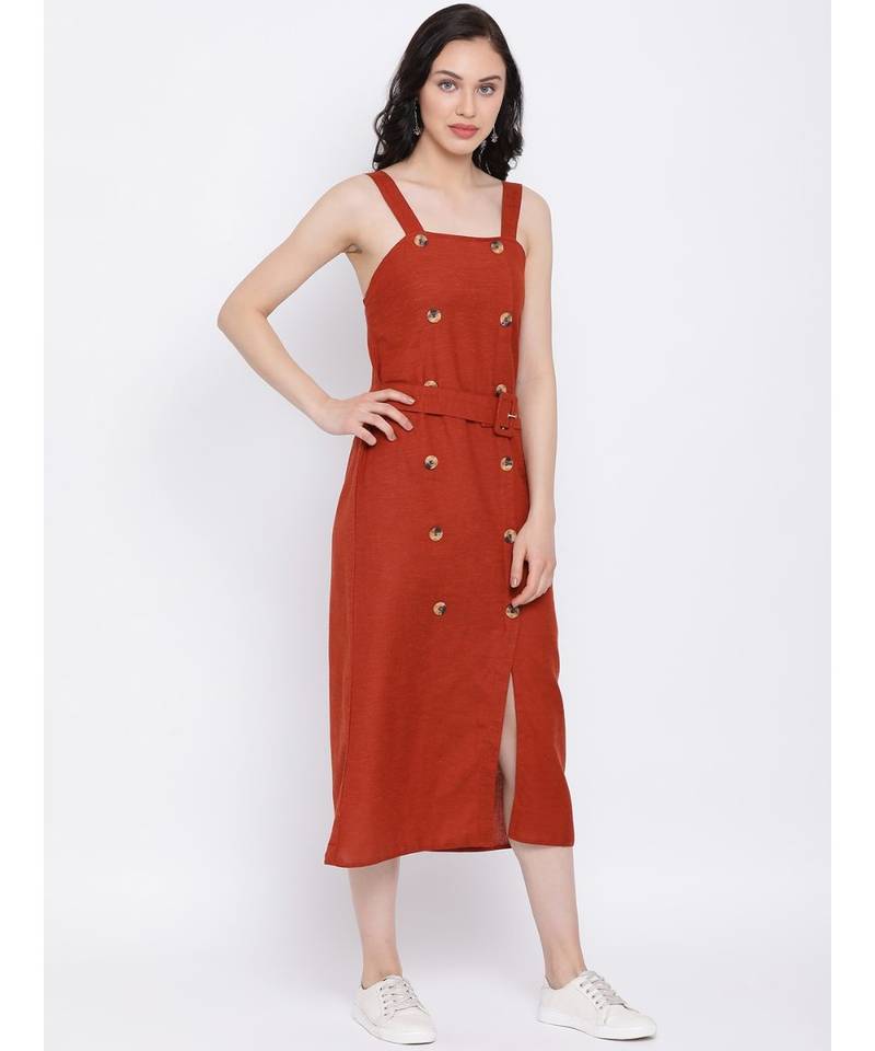 Rust Stop Through Pinafore Women Dress