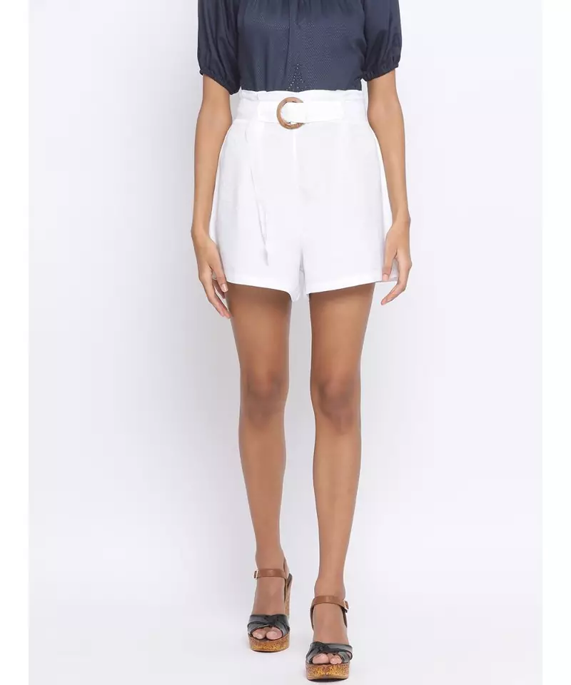 Pearl Fiera Belted Linen Women Short