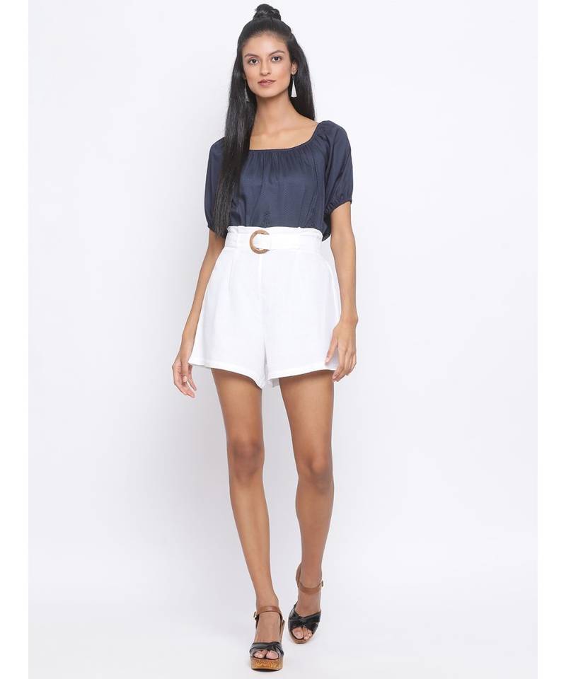 Pearl Fiera Belted Linen Women Short