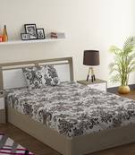 Cotton Blend 120 TC Floral Single Bed Sheet with 1 Pillow Cover  Brown Off White