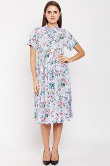 Flowery Tiffany Style Shirt Dress