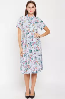 Flowery Tiffany Style Shirt Dress