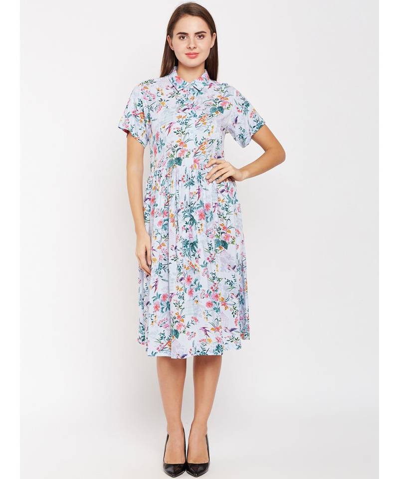 Flowery Tiffany Style Shirt Dress