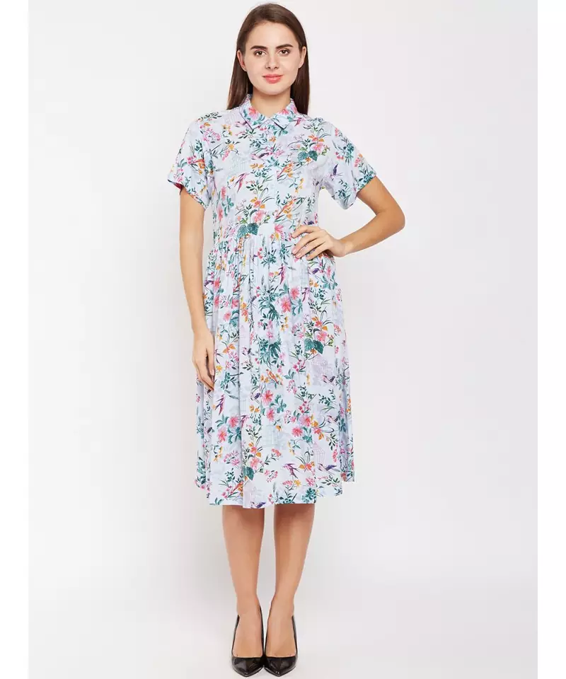 Flowery Tiffany Style Shirt Dress