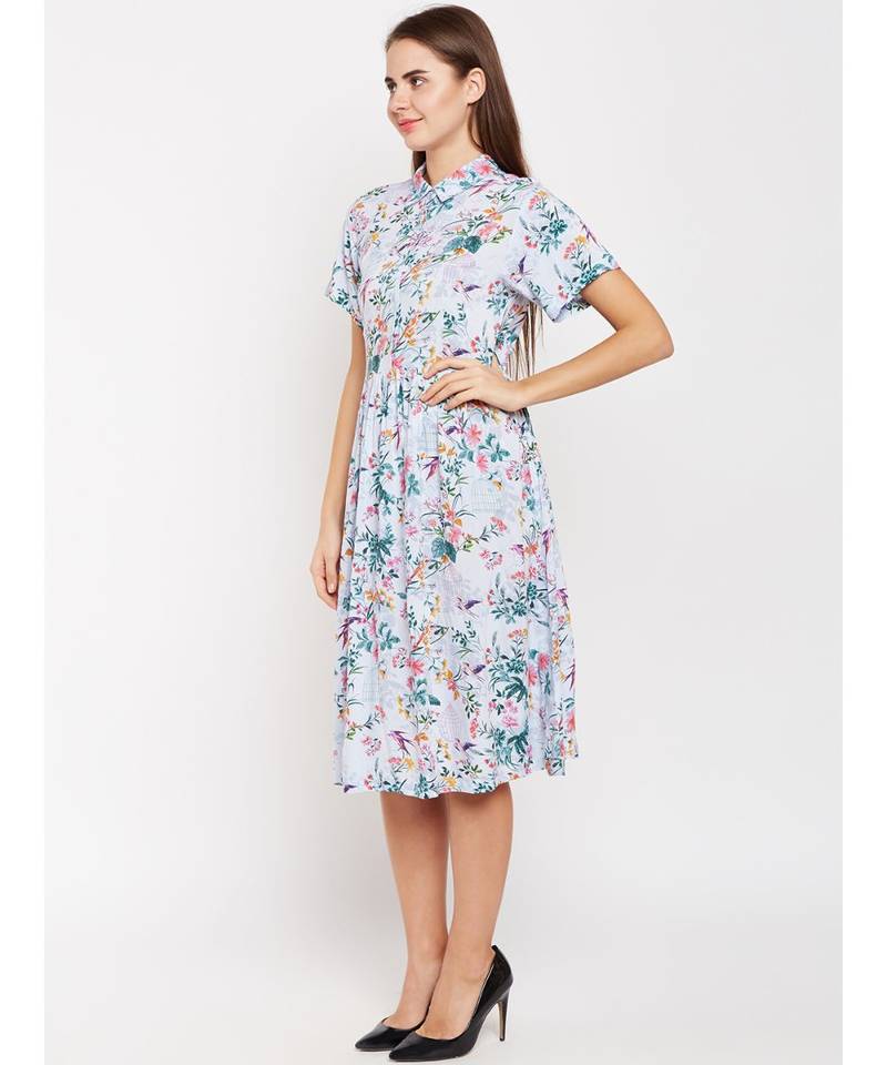 Flowery Tiffany Style Shirt Dress