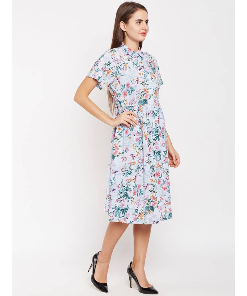 Flowery Tiffany Style Shirt Dress