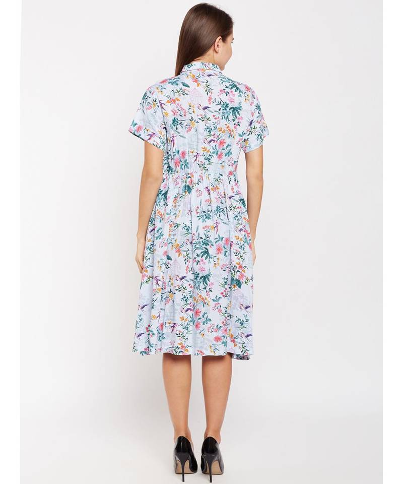 Flowery Tiffany Style Shirt Dress