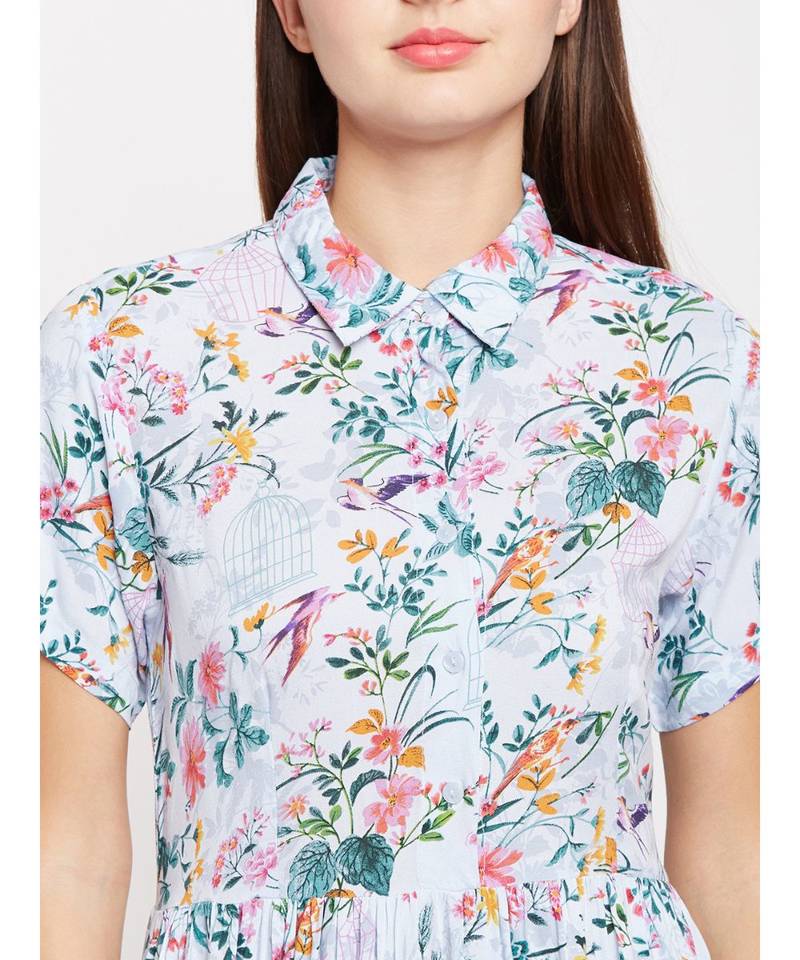 Flowery Tiffany Style Shirt Dress