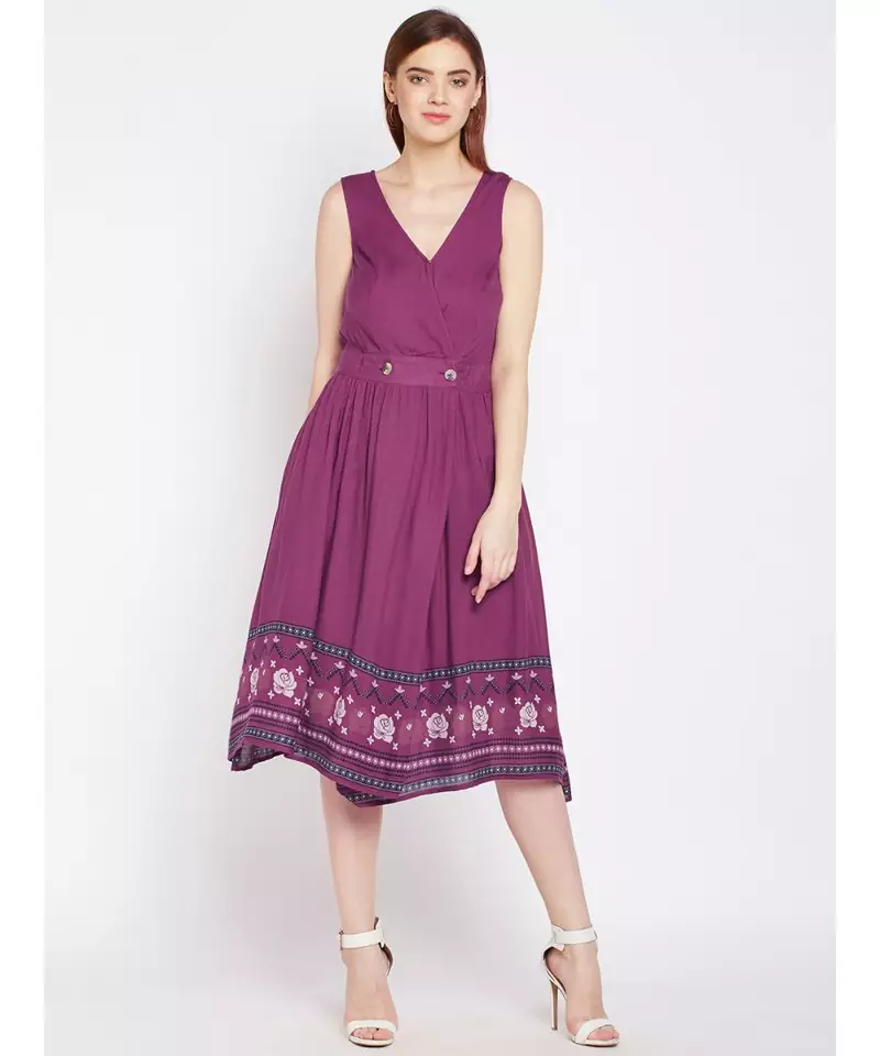 Floral Border Lemon A Line Dress
