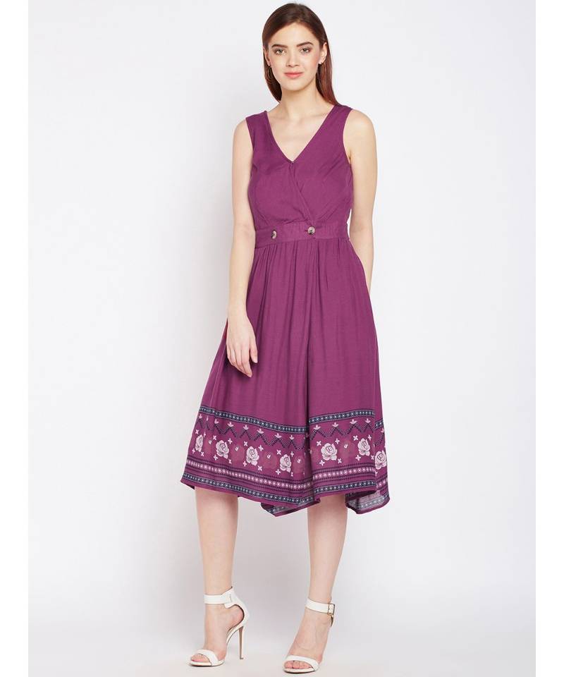 Floral Border Lemon A Line Dress