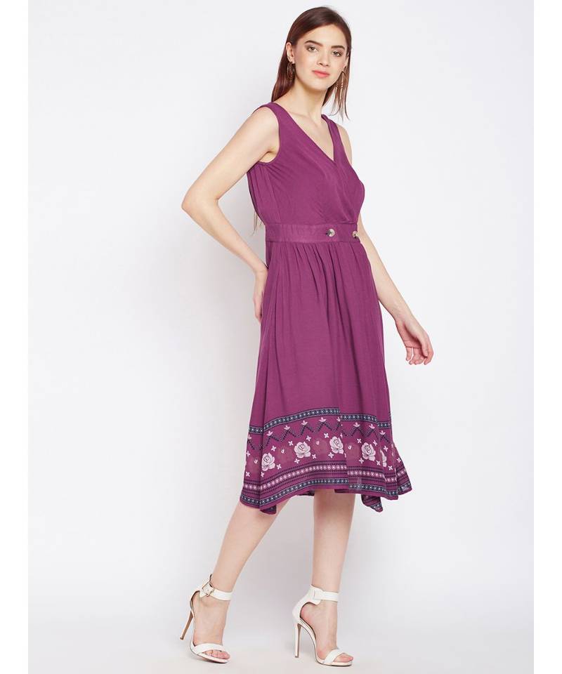 Floral Border Lemon A Line Dress