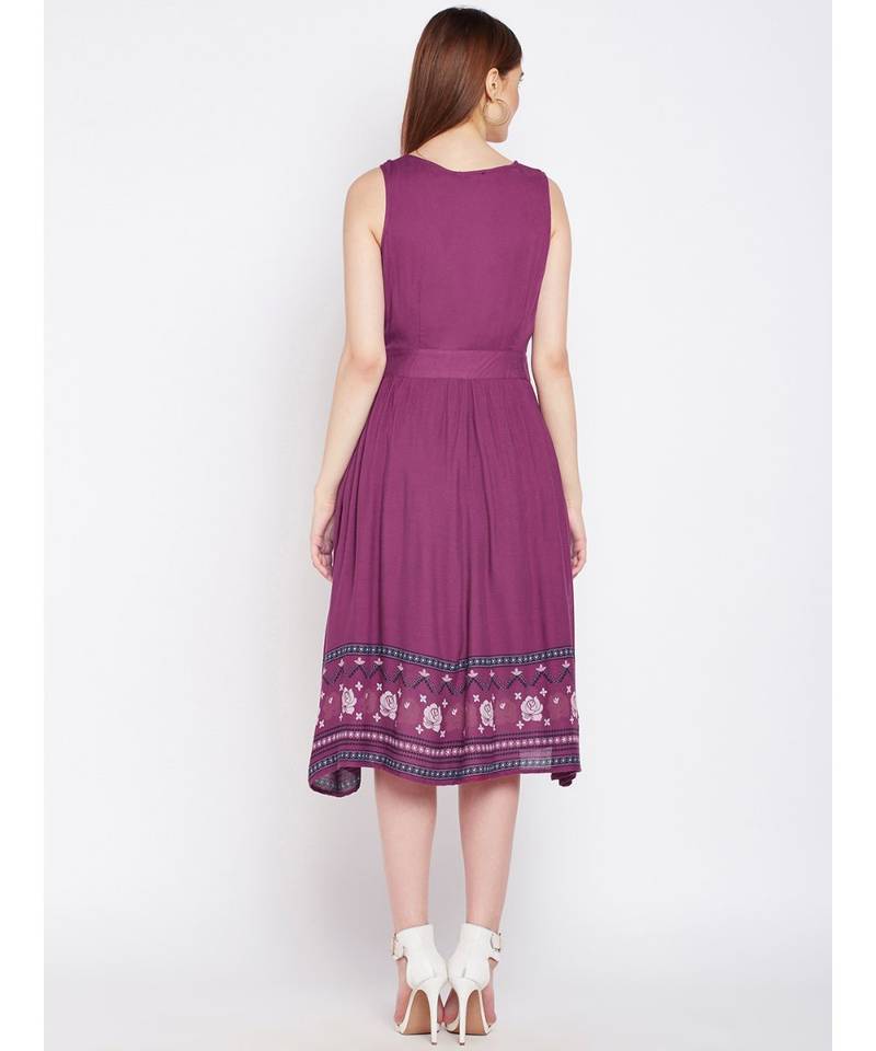 Floral Border Lemon A Line Dress