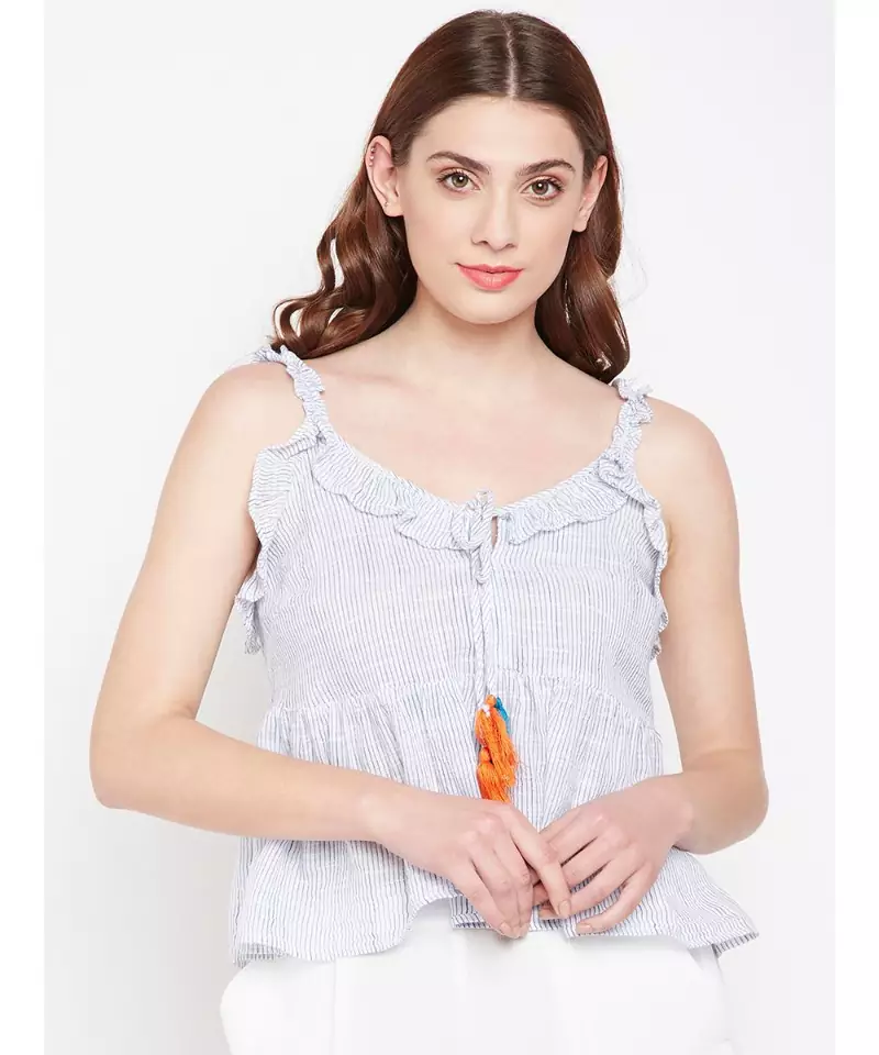 Blue Mirror Stylized Tassel Top